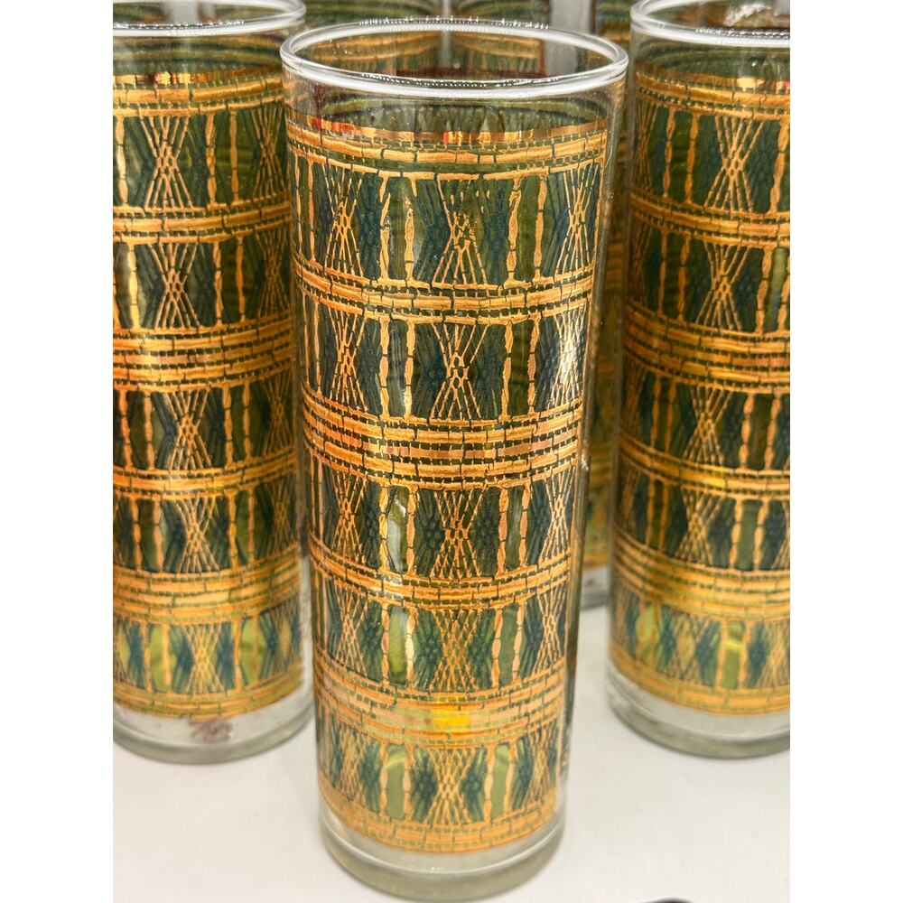 Set of 8 Starlyte Glasses Vintage Highball Gold & Green - Picture 2 of 5